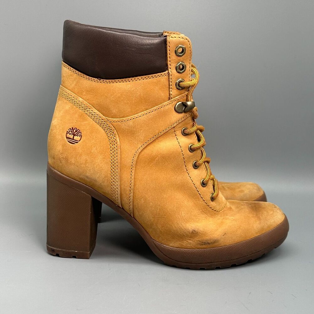 Timberland Camdale Women's 8.5 Mustard Field Boots Lace-Up Ankle Block Heel